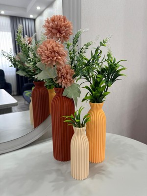 Todekora 3'lü Dekoratif Vazo Seti Somon Krem Kahverengi-Modern Vazo Set