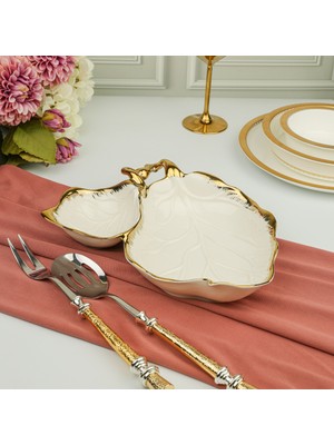 UltraMint Şık Albero Gold Bölmeli Yaprak Sunum Tabak 27X28CM