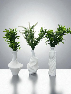 Todekora 3’lü Modern Beyaz Dekoratif Vazo Seti – Minimalist Şık Masa ve Salon Aksesuarı