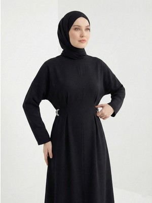 Miostil Kuşak Aksesuarlı Elbise-Siyah