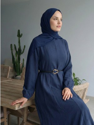 Miostil Parçalı Toka Detay Elbise-Lacivert