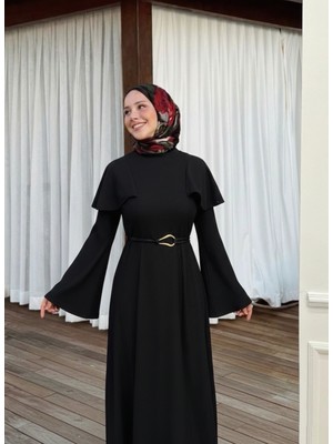 Miostil Omuzlar Aller Detay Elbise-Siyah