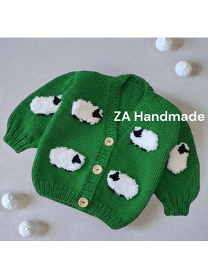 ZA Handmade El Örgüsü Kuzulu Çocuk Hırkası