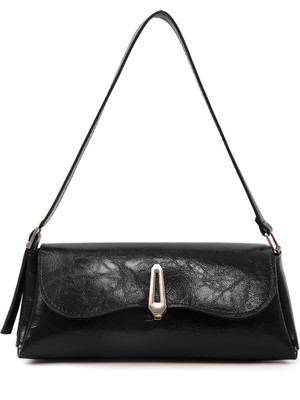 SHAKA Kırışık Dokulu Siyah SHK305 Suni Deri, Özel Kilit Mıknatıslı El, Kol ve Omuz Çantası