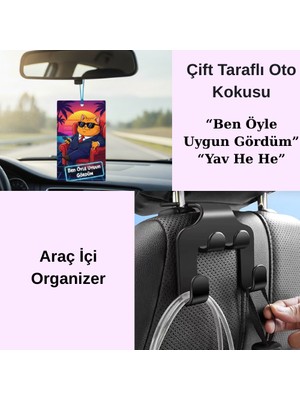 Menar Dekoratif Çift Taraflı Araç Oto Kokusu ve Araç Içi Organizer Telefon Tutucu Oto Koltuk Askı