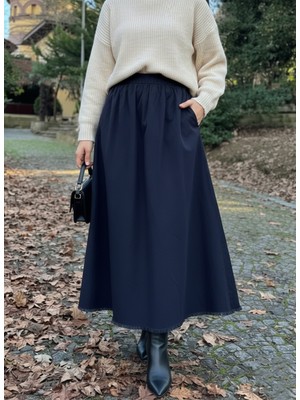 Miostil Cepli Bel Lastikli Etek-Lacivert