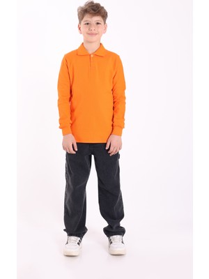 Re&Gi Rekor Unisex Çocuk Polo Yaka Okul Tişört Basic Uzun Kollu T-Shirt 5-16 Yaş