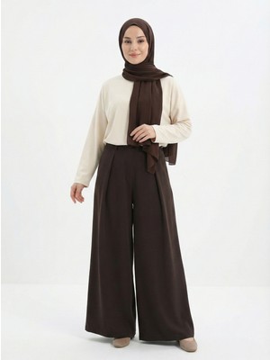 Miostil Geniş Pileli Pantolon-Kahve