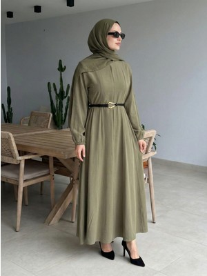 Miostil Parçalı Toka Detay Elbise-Haki