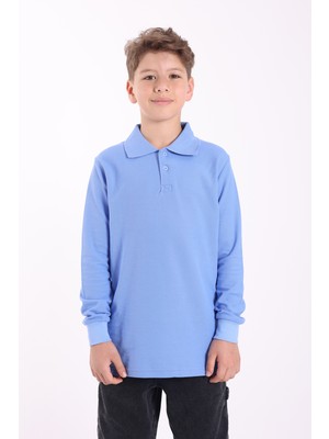 Re&Gi Rekor Unisex Çocuk Polo Yaka Okul Tişört Basic Uzun Kollu T-Shirt 5-16 Yaş