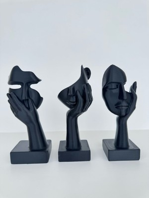Todekora Abstract Yüz Heykel Seti 3'lü Siyah Minimal Dekor