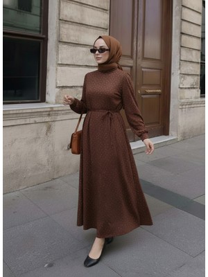 Miostil Taşlı Elbise-Kahve