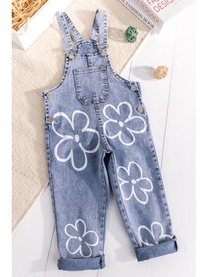 Babymod Çiçek Baskılı Denim Kız Çocuk Salopet Kot Tulum