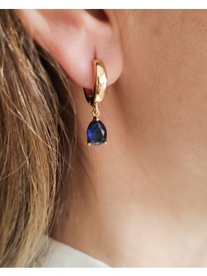MoM's Collection Noa Dark Blue 14K Altın Kaplama Küpe