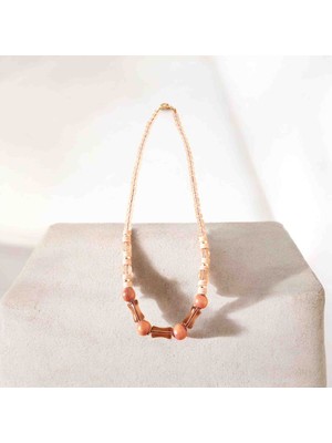 Lal Dizayn Boncuk Kolye - El Yapımı - Bohem Kadın Aksesuar