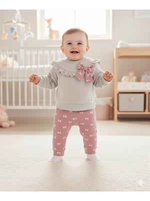 9/24 Ay Kız Bebek Takım Çocuk Takım Taytlı Fiyonklu Pamuklu