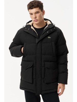 Lacoste Down Fill Mens Jacket Sabit Kapüşonlu Kaz Tüyü Erkek Mont Siyah