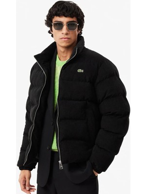 Lacoste Relaxed Fit Synthetic Fill Mens Jacket Erkek Dik Yaka Rahat Kesim Fitilli Mont Siyah