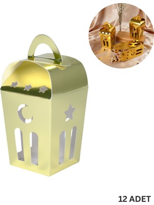 Roco Paper Co. Ramazan Temalı Dekoratif Altın Fener Kutusu, Ay Yıldız Kesim Hediyelik Kutu Seti, 6x9 cm - 12 Adet