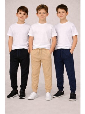 Vieso 3'lü Çocuk Eşofman Altı 3 Renk  2 Iplik Diz Yapmaz Mevsimlik