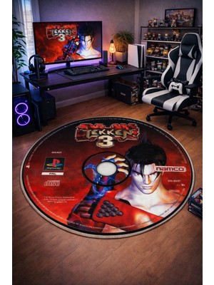 Emiroğlu Tekken Oyun CD’si Şeklinde Yıkanabilir Gamer Halı–Kaymaz Taban, Özel Süngerli Yüzey, Dijital Baskı