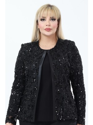 Ladies First Büyük Beden 4055 Siyah Ceket+Bluz Takım Şık ve Rahat Kadın Giyimi