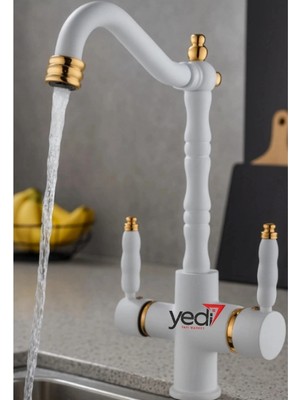 Fualora Rustik Arıtmalı Mutfak Evye Bataryası Beyaz Gold