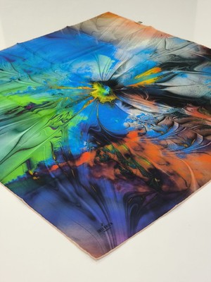 Sarar Interview Tivil Ipek Eşarp Ebru Desen  Kiremit Mavi Yeşil 10012-6