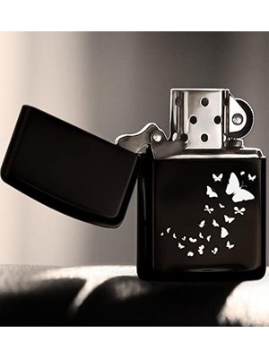 Storemax Bk Kelebekler Tasarımlı Siyah Benzinli Metal Çakmak