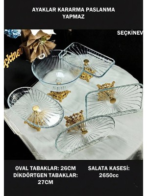 UltraMint Şık 5 Parça Gold Masa Sunum Tabağı Seti, Zarif ve Modern Tasarım