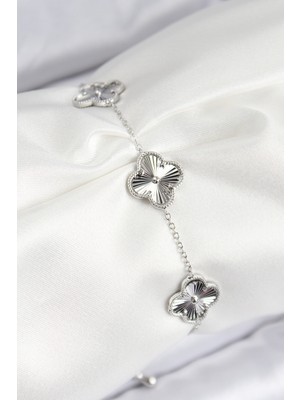 TrentCo Vıp Pirinç Yonca Model Gümüş Renk Kadın Bileklik - Lisinya