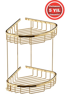 Banyom Home Paslanmaz Pirinç 2'li 20X20 Deniz Şampuanlık Banyo Rafı Altın Gold Renk