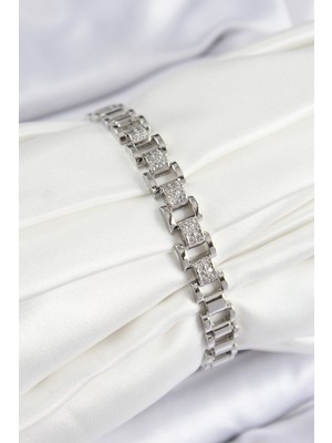 TrentCo Pirinç Zirkon Taşlı Parçalı Model Gümüş Renk Kadın Bileklik - Lisinya