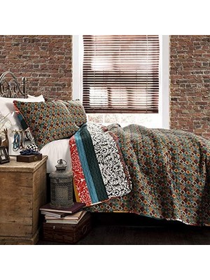 Storemax Lush Çizgili Yorgan Ters Çevrilebilir 3 Parça Tasarım Yatak Seti - - Turkuaz ve Mandalina