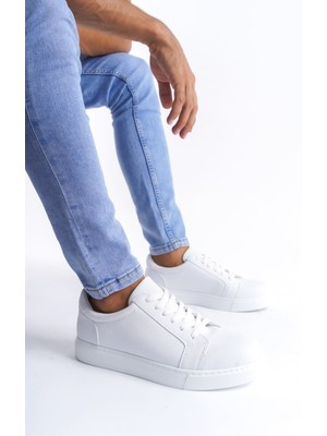 Zapatos SLW165 Elite Bağcıklı Cilt Erkek Günlük Sneaker Ayakkabı Cbt - Beyaz