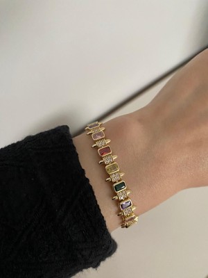 Elifra Xuping Gold Kararmaz Renkli Baget Zirkon Taşlı Modern Tasarım Bileklik