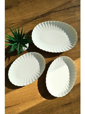 UltraMint Luz Form Kayık Tabak Seti, Platin, 3 Parça, Şık ve Kullanışlı Tasarım
