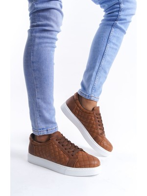 Zapatos SLW166 Prestige Bağcıklı Cilt Kapitone Desenli Erkek Günlük Sneaker Ayakkabı Cbt - Taba