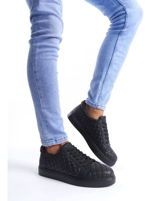 Zapatos SLW166 Prestige Bağcıklı Cilt Kapitone Desenli Erkek Günlük Sneaker Ayakkabı Cst - Siyah