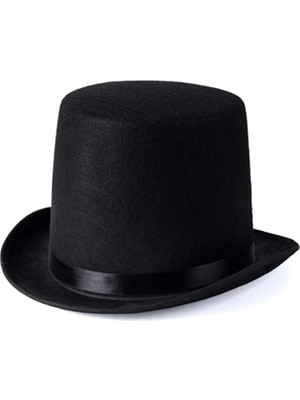 TrentCo Yetişkinler Için Siyah Renk Ringmaster Sihirbaz Şapkası Fötr Şapka 15 cm - Lisinya