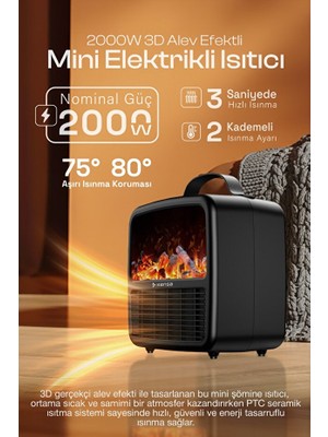 Kensa Elektrikli Şömine Sıcak Hava Fanlı Isıtıcı | Taşınabilir Masaüstü Mini Isıtma Sobası