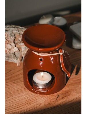 Love Bundles Kahverengi Yaprak Desenli Seramik El Yapımı Buhurdanlık