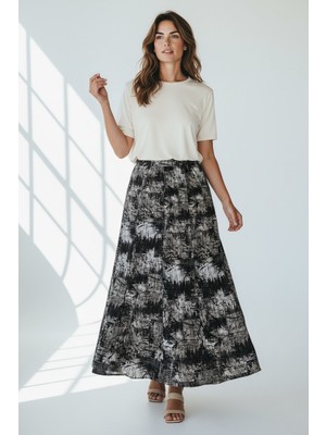 Ece Giyim Kadın Beli Lastikli Sekiz Parçalı Desenli Balık Etek