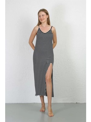Veralya Moda Ip Askılı Uzun Yırtmaçlı Penye Gecelik