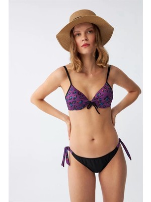 Veralya Moda Kadın Yandan Bağlamalı Yarım Destekli Fiyonklu Alt Üst Bikini Takım Mor