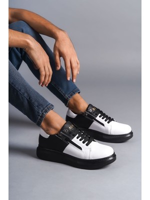 Zapatos SLW155 Warrior Bağcıklı ve Fermuarlı Cilt Erkek Günlük Sneaker Ayakkabı Cst - Siyah/beyaz