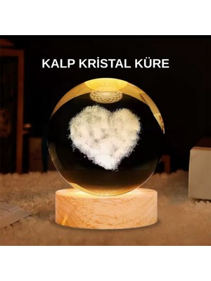 Zero Land Drnds LED Işıklı Kalp Desenli Cam Küre Büyük Boy Ahşap Tabanlı