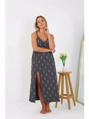 Veralya Moda Kadın Büyük Beden Ip Askılı Uzun Gecelik