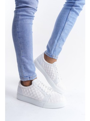 Zapatos SLW166 Prestige Bağcıklı Cilt Kapitone Desenli Erkek Günlük Sneaker Ayakkabı Cbt - Beyaz