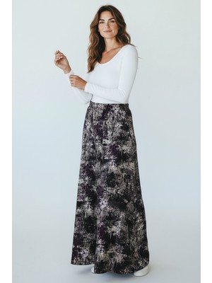 Ece Giyim Kadın Beli Lastikli Sekiz Parçalı Desenli Balık Etek